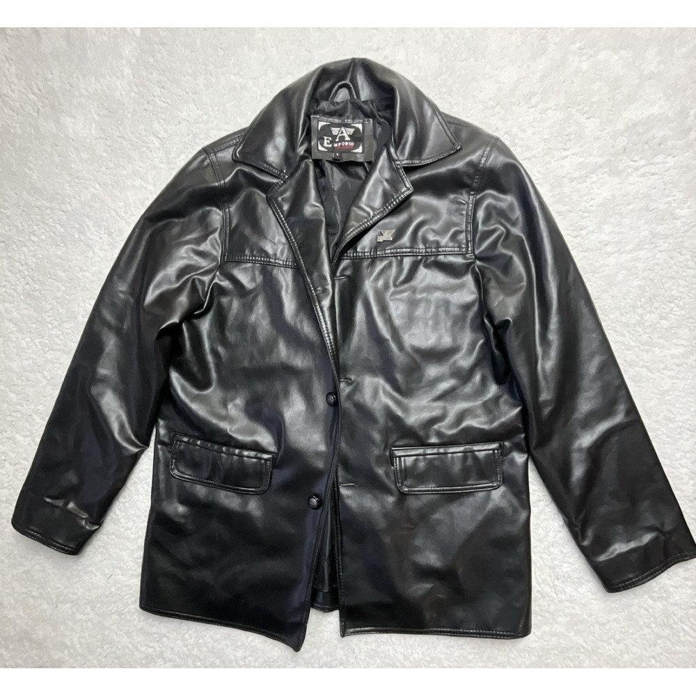 Emporio Collezione Men's Black Overcoat Jacket Button Front Logo Accent Size S